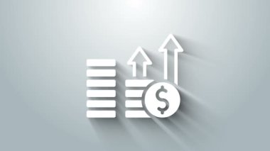 Beyaz Finansal büyüme ve dolar madeni para ikonu gri arka planda izole edildi. Gelirleri arttırıyorum. 4K Video hareketli grafik canlandırması