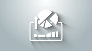 White Stocks pazar büyüme grafikleri ve gri arka planda izole para ikonu. Ekranda ok grafikleri olan bir monitör. 4K Video hareketli grafik canlandırması