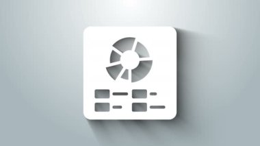 Gri arkaplanda beyaz pasta grafiği bilgi simgesi izole edildi. Diyagram çizelgesi. 4K Video hareketli grafik canlandırması