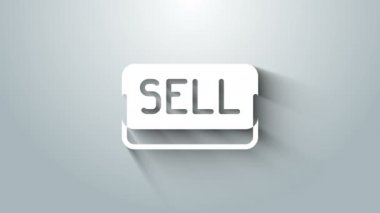 Gri arkaplanda beyaz satış simgesi izole edildi. Finansal ve borsa yatırım konsepti. 4K Video hareketli grafik canlandırması