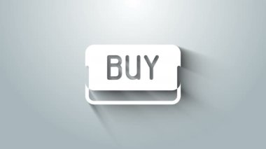 Beyaz Alım düğmesi simgesi gri arkaplanda izole edildi. Finansal ve borsa yatırım konsepti. 4K Video hareketli grafik canlandırması