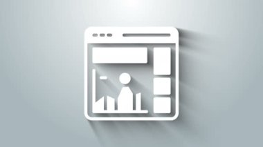 Borsa büyüme grafikleri ve gri arka planda izole para ikonu olan beyaz web sitesi. Ekranda ok grafikleri olan bir monitör. 4K Video hareketli grafik canlandırması