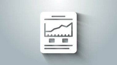 Borsa büyüme grafikleri ve gri arka planda izole para ikonu olan beyaz web sitesi. Ekranda ok grafikleri olan bir monitör. 4K Video hareketli grafik canlandırması