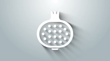 Beyaz Nar simgesi gri arkaplanda izole edilmiş. Garnet meyvesi. 4K Video hareketli grafik canlandırması