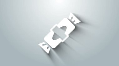 Beyaz Şeker simgesi gri arkaplanda izole edildi. Mutlu Noeller ve mutlu yıllar. 4K Video hareketli grafik canlandırması