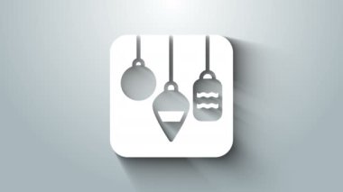 Beyaz Noel ışıkları simgesi gri arkaplanda izole edilmiş. Mutlu Noeller ve mutlu yıllar. 4K Video hareketli grafik canlandırması