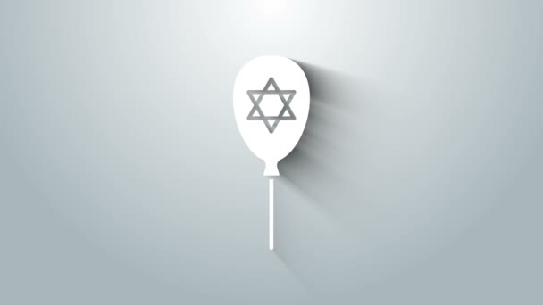 灰色の背景に孤立デビッドアイコンの星とリボンとホワイトバルーン。イスラエル国旗を掲揚する。4Kビデオモーショングラフィックアニメーション — ストック動画