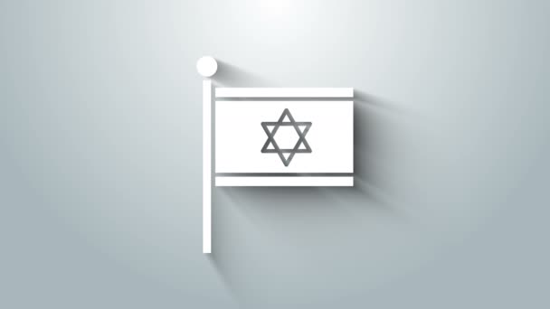 グレーの背景にイスラエルのアイコンの白い旗が隔離されています。愛国心の象徴だ。4Kビデオモーショングラフィックアニメーション — ストック動画