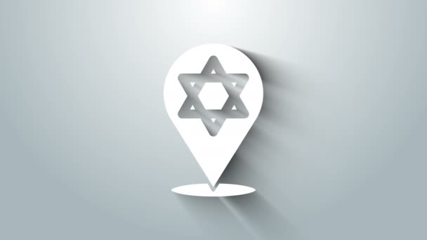 Bílá hvězda Davidovy ikony izolované na šedém pozadí. Židovský náboženský symbol. Symbol Izraele. Grafická animace pohybu videa 4K — Stock video