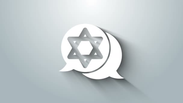 White Star of David icon isolated on grey background. Jewish religion symbol. Symbol of Israel. 4K Video motion graphic animation — Stock Video