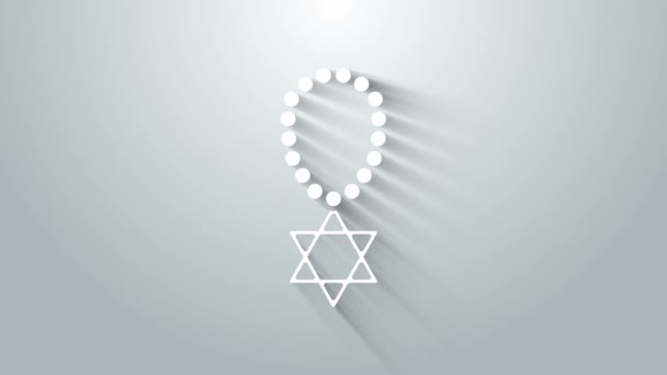 White Star of David necklace on chain icon isolated on grey background. Jewish religion symbol. Symbol of Israel. Jewellery and accessory. 4K Video motion graphic animation — Stock Video