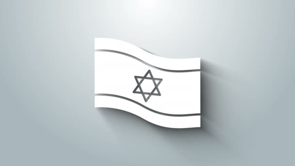 Bílá vlajka Izraele ikona izolované na šedém pozadí. Národní vlastenecký symbol. Grafická animace pohybu videa 4K — Stock video