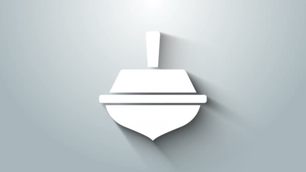 White Chanuka dreidel ikona izolované na šedém pozadí. Grafická animace pohybu videa 4K — Stock video