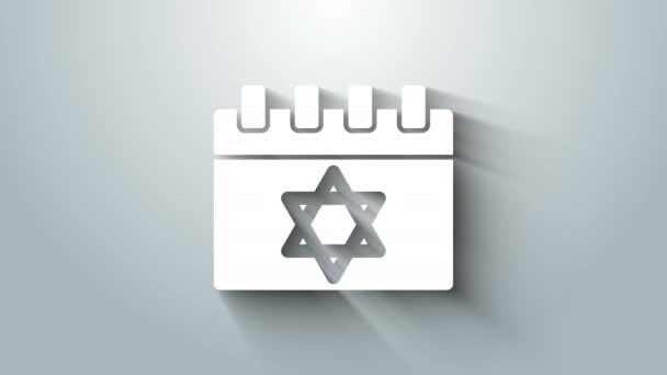 Calendario judío blanco con estrella de David icono aislado sobre fondo gris. Hanukkah día calendario. Animación gráfica de vídeo 4K — Vídeos de Stock