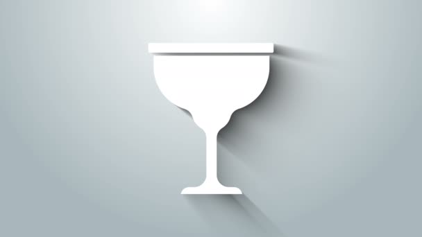 Icono de copa judía blanca aislado sobre fondo gris. Una copa de vino judía para Kidush. Copa Kidush para Shabat. Animación gráfica de vídeo 4K — Vídeos de Stock