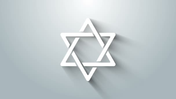 White Star of David icoon geïsoleerd op grijze achtergrond. Joodse religie symbool. Symbool van Israël. 4K Video motion grafische animatie — Stockvideo