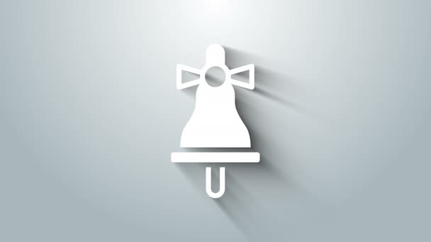 White Merry Christmas timbre campana icono aislado sobre fondo gris. Símbolo de alarma, campana de servicio, señal de timbre, notificación. Animación gráfica de vídeo 4K — Vídeo de stock