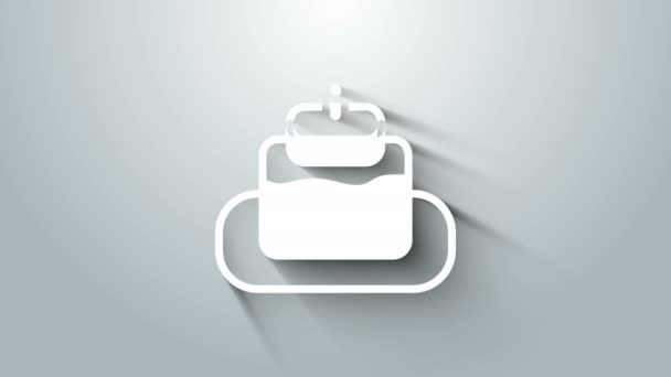 Witte Cake pictogram geïsoleerd op grijze achtergrond. Gefeliciteerd met je verjaardag. 4K Video motion grafische animatie — Stockvideo
