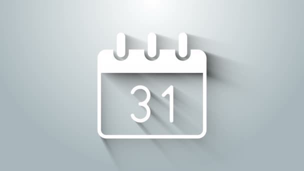 Fehér naptár ikon elszigetelt szürke háttér. Eseményemlékeztető szimbólum. Boldog karácsonyt és boldog új évet! 4K Videó mozgás grafikus animáció — Stock videók