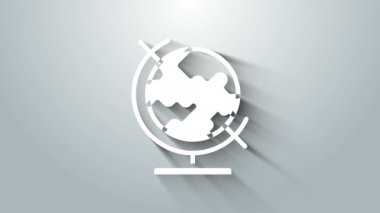 Beyaz Dünya 'nın gri arka planında izole edilmiş ikonu. 4K Video hareketli grafik canlandırması