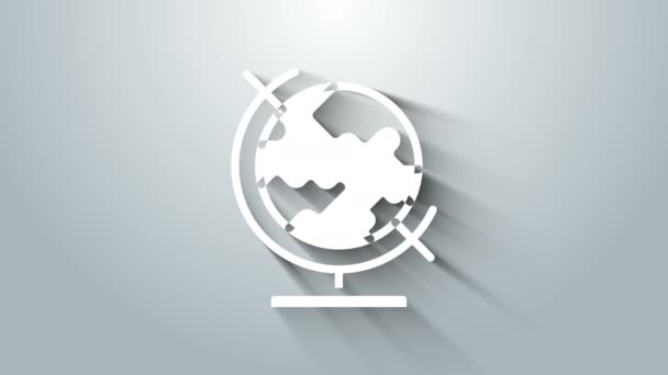 灰色の背景に隔離された白い地球の地球のアイコン。4Kビデオモーショングラフィックアニメーション — ストック動画