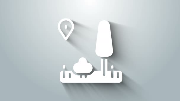 Λευκό Infographic της πόλης χάρτη πλοήγησης εικονίδιο απομονώνονται σε γκρι φόντο. Σχεδίαση έννοιας Mobile App Interface. Η έννοια της γεωδόμησης. 4K Γραφική κίνηση κίνησης βίντεο — Αρχείο Βίντεο