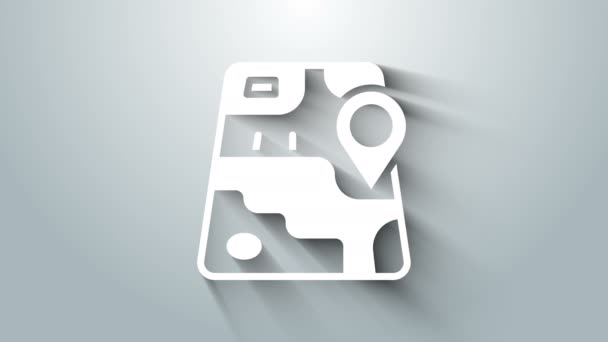 Bílá Infographic navigační ikona města izolované na šedém pozadí. Návrh koncepce rozhraní pro mobilní aplikace. Geolakační koncept. Grafická animace pohybu videa 4K — Stock video