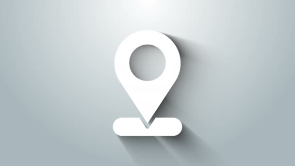 White Map pin icon isolated on grey background. Navigation, pointer, location, map, gps, direction, place, compass, search concept. 4K Video motion graphic animation — Stock Video