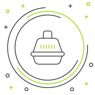 Çizgi Hayvanı çanta simgesi beyaz arkaplanda izole edildi. Hayvanlar, köpekler ve kediler için taşıyıcı. Hayvanlar için konteynır. Hayvan taşıma kutusu. Renkli taslak konsepti. Vektör.