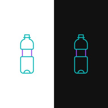 Beyaz ve siyah arkaplanda izole edilmiş bir şişe su ikonu. Soda su içme tabelası. Renkli taslak konsepti. Vektör.