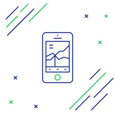 Line Mobile hisse senedi konsepti simgesi beyaz arka planda izole edildi. Çevrimiçi ticaret, borsa analizi, iş ve yatırım. Renkli taslak konsepti. Vektör.