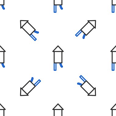 Firework çizgi roket ikonu beyaz arka planda kusursuz desen izole etti. Eğlence partisi anlayışı. Patlayıcı havai fişek sembolü. Renkli taslak konsepti. Vektör.