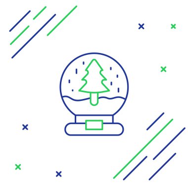 Kar yağan çizgi Noel küresi ve beyaz arka planda izole edilmiş Noel ağacı ikonu. Mutlu Noeller ve mutlu yıllar. Renkli taslak konsepti. Vektör.