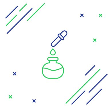 Çizgi Test tüpü ve beyaz arka planda izole edilmiş pipet ikonu olan kimyasal laboratuvar testi. Laboratuvar cam levhası. Renkli taslak konsepti. Vektör.