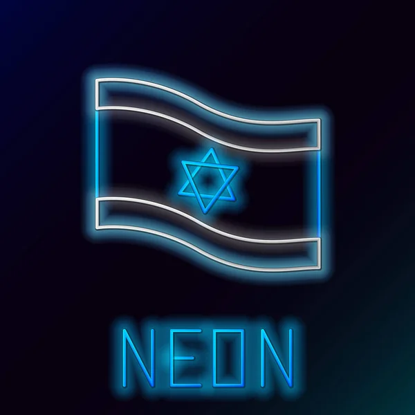 黒の背景に孤立したイスラエルのアイコンのネオンラインフラグを光る 愛国心の象徴だ カラフルなアウトラインコンセプト ベクトル — ストックベクタ