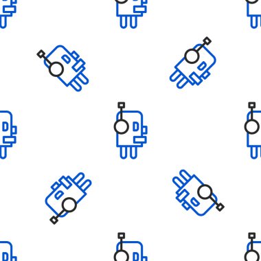 Çizgi Robotu simgesi beyaz arkaplandaki kusursuz deseni izole etti. Yapay zeka, makine öğrenme, bulut hesaplama. Renkli taslak konsepti. Vektör.