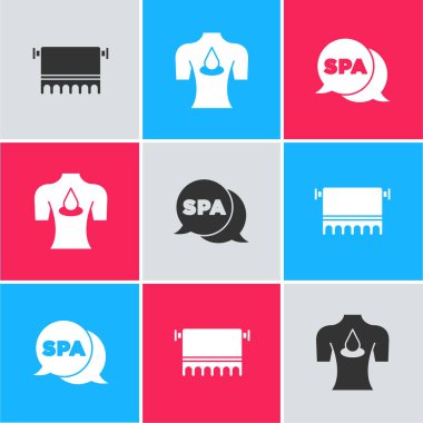 Havluyu askıya al, aroma yağlı masaj ve kaplıca ikonu. Vektör.