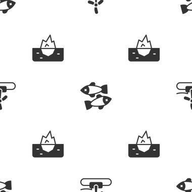 Rüzgar türbini, ölü balık ve Iceberg 'i kusursuz kalıba sokun. Vektör.