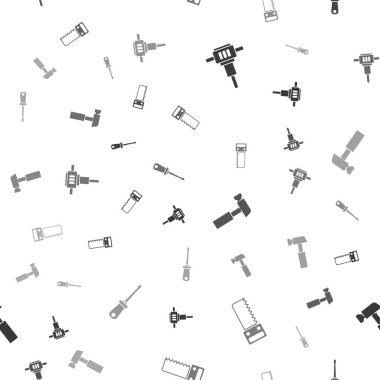 İnşaat matkabı, el testeresi, çekiç ve tornavida hazır olsun. Vektör.