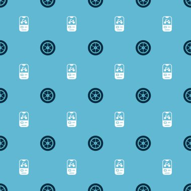 Bisiklet tekerleği ve kiralık mobil uygulamayı kusursuz desene ayarlayın. Vektör.