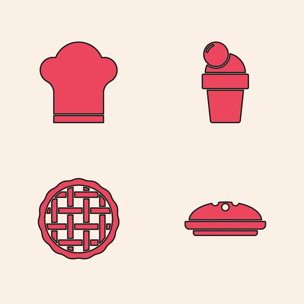 设置自制派 厨师帽 冰淇淋和图标 — 图库矢量图片