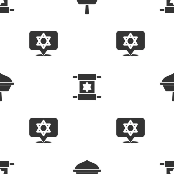 Placez Hanoukka Dreidel Rouleau Torah Étoile David Sur Motif Sans — Image vectorielle