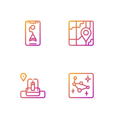 Çizgiyi ayarla Büyük Ayı takımyıldızı, çeşmeli konum, şehir haritası navigasyonu ve. Renk simgeleri. Vektör.