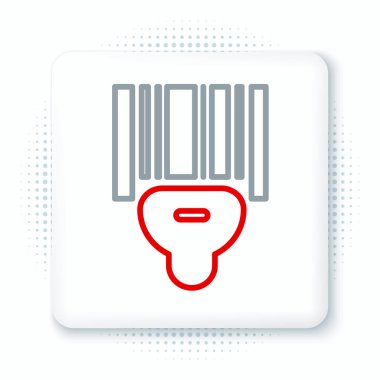 Satır Tarayıcı beyaz arkaplanda izole edilmiş barkod simgesi tarıyor. Barkod etiketi. Parmaklıklı teslimat için kimlik. Renkli taslak konsepti. Vektör.