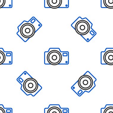 Çizgi fotoğraf makinesi simgesi beyaz arkaplanda izole edilmiş kusursuz desen. Fotoğraf makinesi simgesi. Renkli taslak konsepti. Vektör.