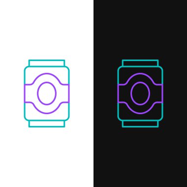 Soda kutusu simgesi beyaz ve siyah arkaplanda izole edildi. Renkli taslak konsepti. Vektör.