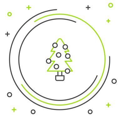 Beyaz arkaplanda süsleme simgesi olan çizgi Noel ağacı. Mutlu Noeller ve mutlu yıllar. Renkli taslak konsepti. Vektör.