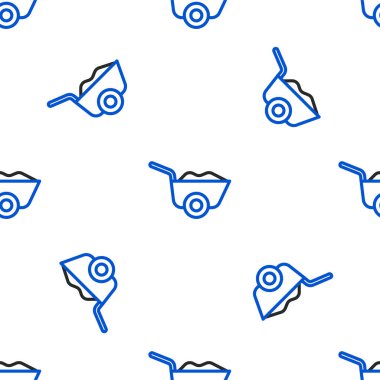 Çizgi El Arabası simgesi beyaz arkaplanda izole edilmiş kusursuz desen. Alet edevat. Tarım arabası tekerlek çiftliği. Renkli taslak konsepti. Vektör.