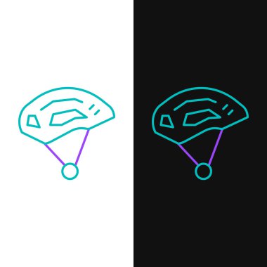 Çizgi bisiklet başlığı simgesi beyaz ve siyah arkaplanda izole edildi. Olağanüstü bir spor. Spor malzemeleri. Renkli taslak konsepti. Vektör.