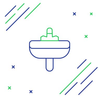 Beyaz arka planda su musluğu ikonu olan çizgi yıkama kabini. Renkli taslak konsepti. Vektör.